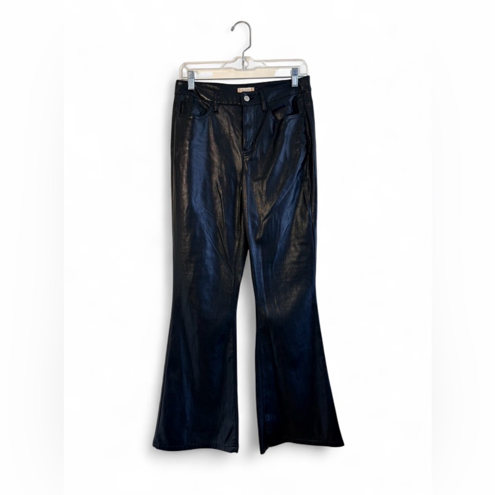 Altar'd State Black Faux Leather Flared Jeans 5-Pocket Women's Solid Button Zip